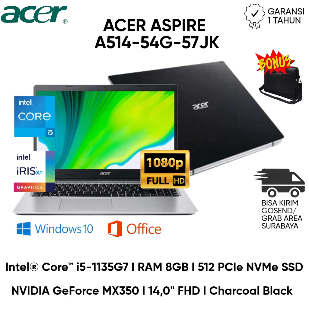 terbaru laptop acer a514 54g 57jk i5 1135g7 ram 8gb 512gb ssd m 2 layar 14  fhd free instal windows 