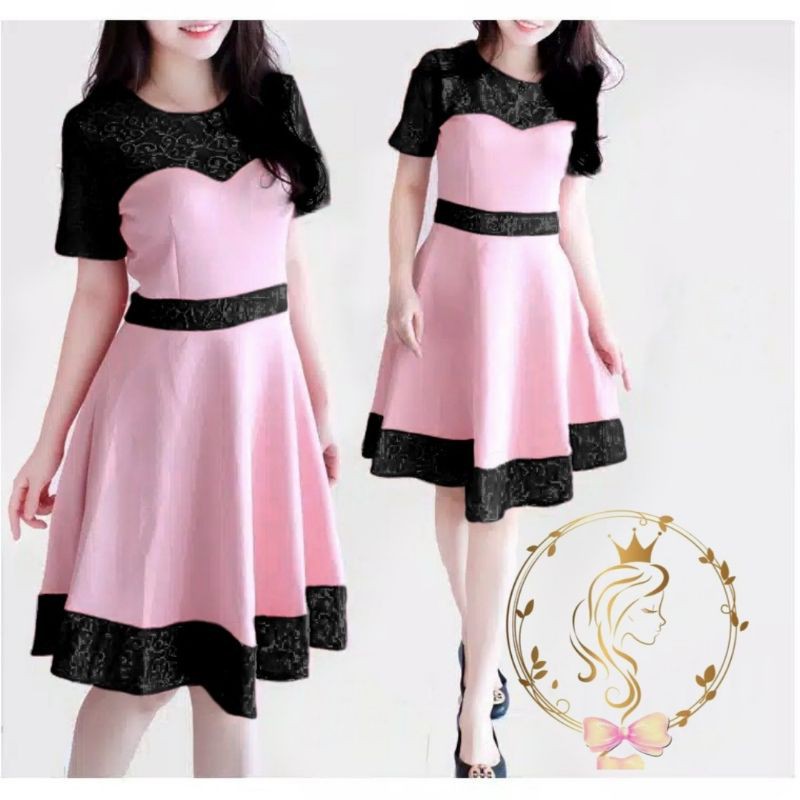 DRESS ANGELA FASHION PAKAIAN WANITA GAUN BAHAN BALOTELLI CTHM