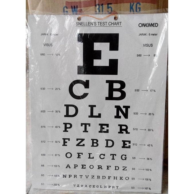 Snellen's/ snelen Test Chart Alat tes Visus penglihatan Kesehatan Mata