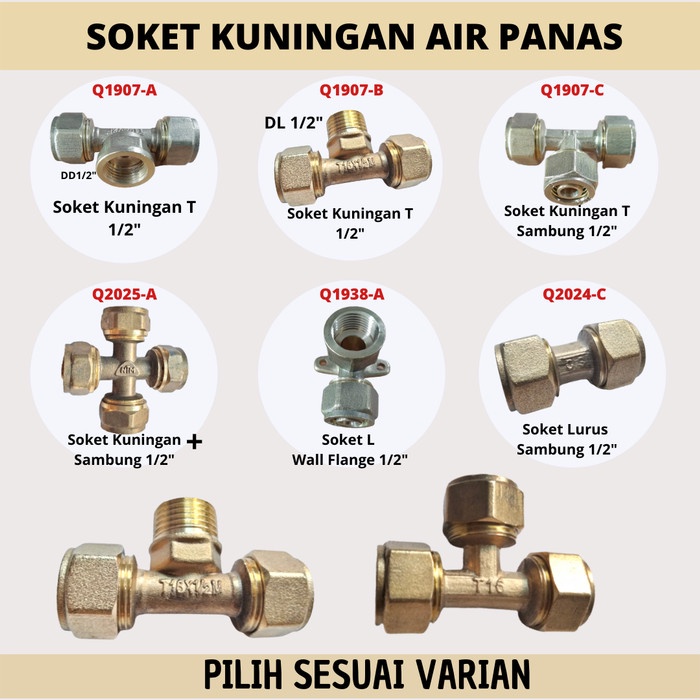 Sock Sambungan Pipa Air Panas Kuningan Elbow Drat Dalam Male Female Knee Drat Dalam Air Panas - Sock