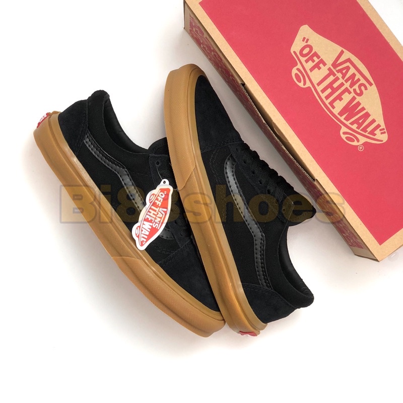 Sepatu vans oldskool mono black gum sneakers pria