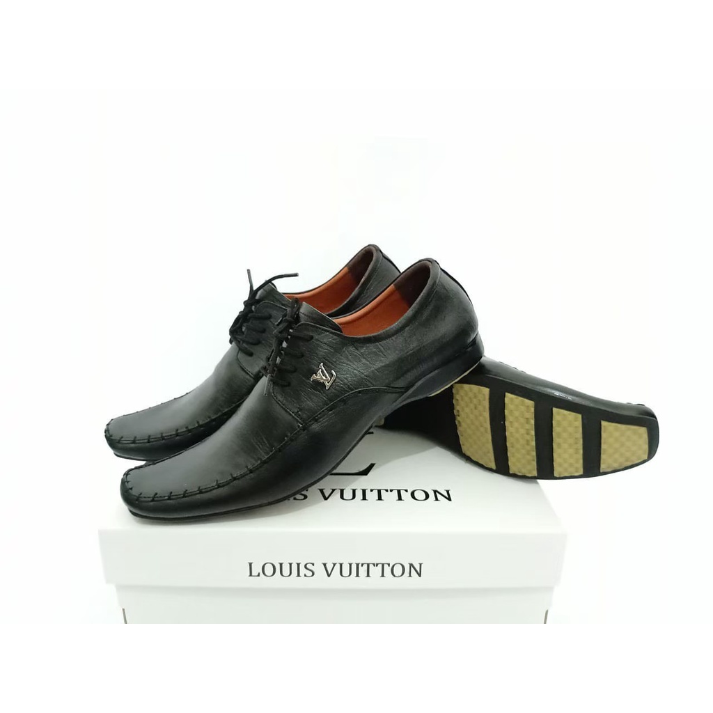 (Bayar Ditempat) FS Sepatu Kerja Pria Louis Vuitton Pantofel Tali Low Import Kulit Asli Formal Cowok