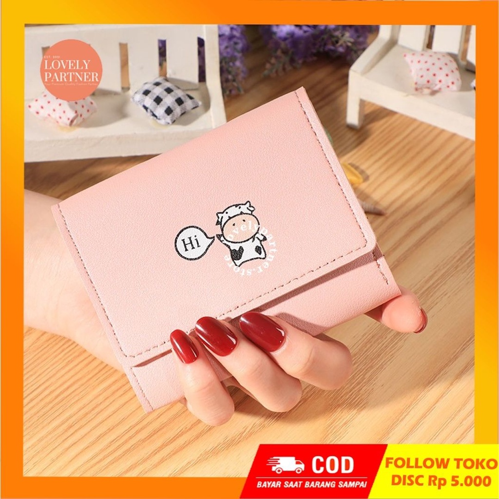 W12 Dompet Wanita Mini Perempuan Cewek Motif Sapi Lucu Kantong Koin Kartu Uang Foto Cantik Women Wallet Kulit PU Leather Hitam Lipat Kecil Panjang  Sapi Korea Pria Cowok Laki Laki Cowo Import Premium Murah Tas Dompet Wanita Import Cewe Cantik Lipat