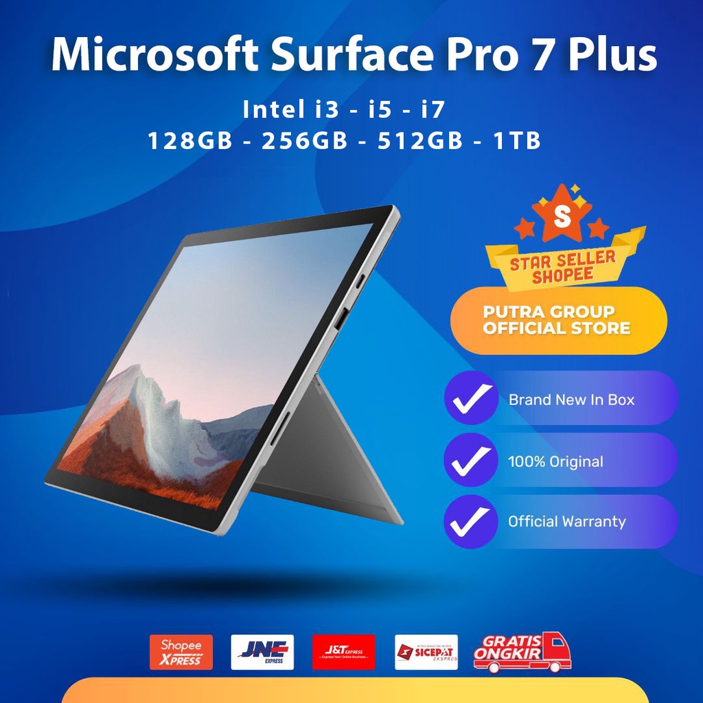 Microsoft Surface Pro 7+ 7 Plus Intel i3 i5 i7 11th Gen 8/128GB 8/256GB 16/256GB 16/512GB 16/1TB