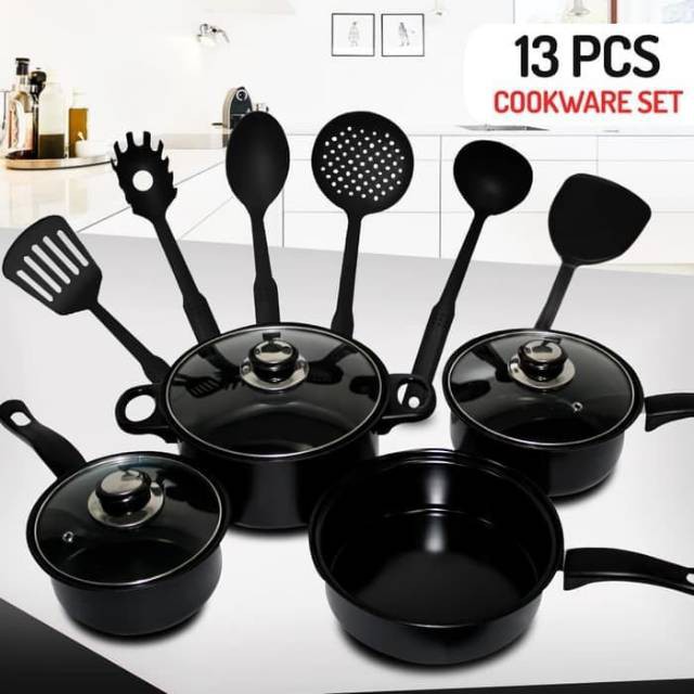 [4000gr] H166 | PANCI SET ISI 13 / COOKWARE SET 13 PCS HITAM