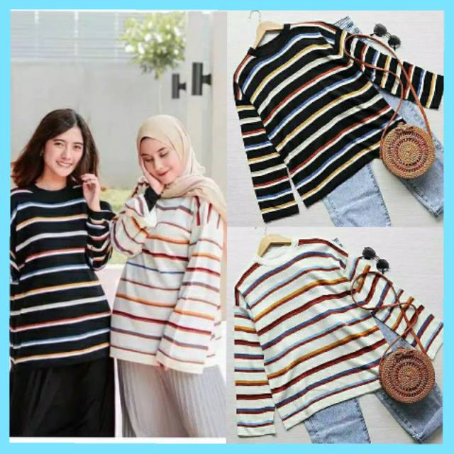 SWEATER WANITA MURAH STREEP SWEATER HOODIE WANITA BAHAN RAJUT TEBAL LEMBUT HALUS BAJU KAOS