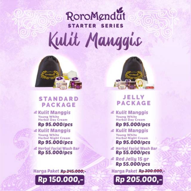 RORO MENDUT Starter Kulit Manggis Anti Aging Whitening |BPOM HALAL Paket Skincare Krim Pagi Malam Da