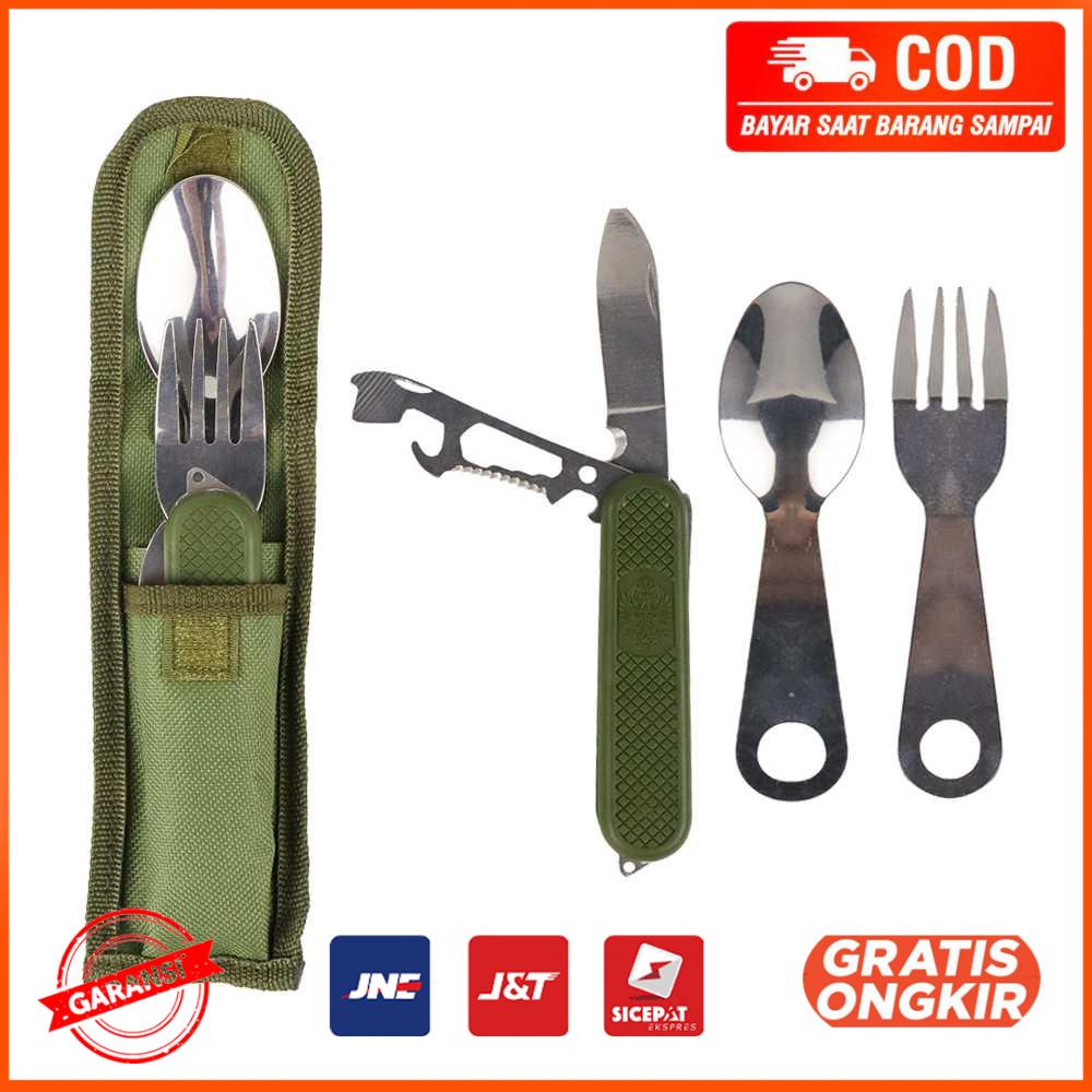 Outdoor Sendok Garpu Pisau Lipat Multitool Stainless Steel SV4