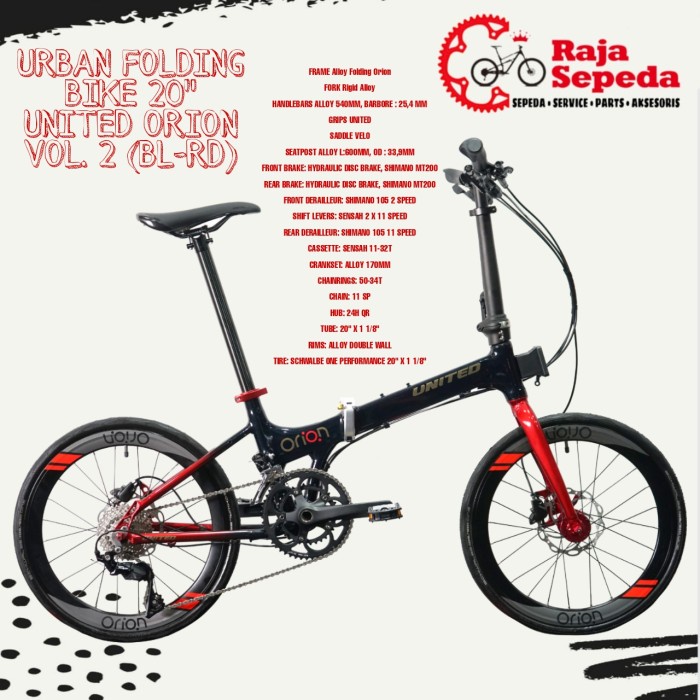 SEPEDA LIPAT URBAN FOLDING BIKE 20 INCHI UNITED ORION VOL 2 (BL-RD)