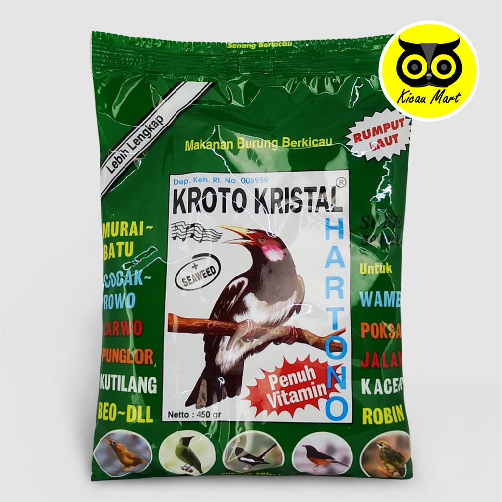 KROTO KRISTAL HARTONO PUR VOER SEAWEED RUMPUT LAUT PELLET PAKAN BURUNG MURAI KACER CUCAK JALAK HWAMEI BEO WAMBI KUTILANG PUNGLOR POKSAY JALAK ROBIN KRSWT