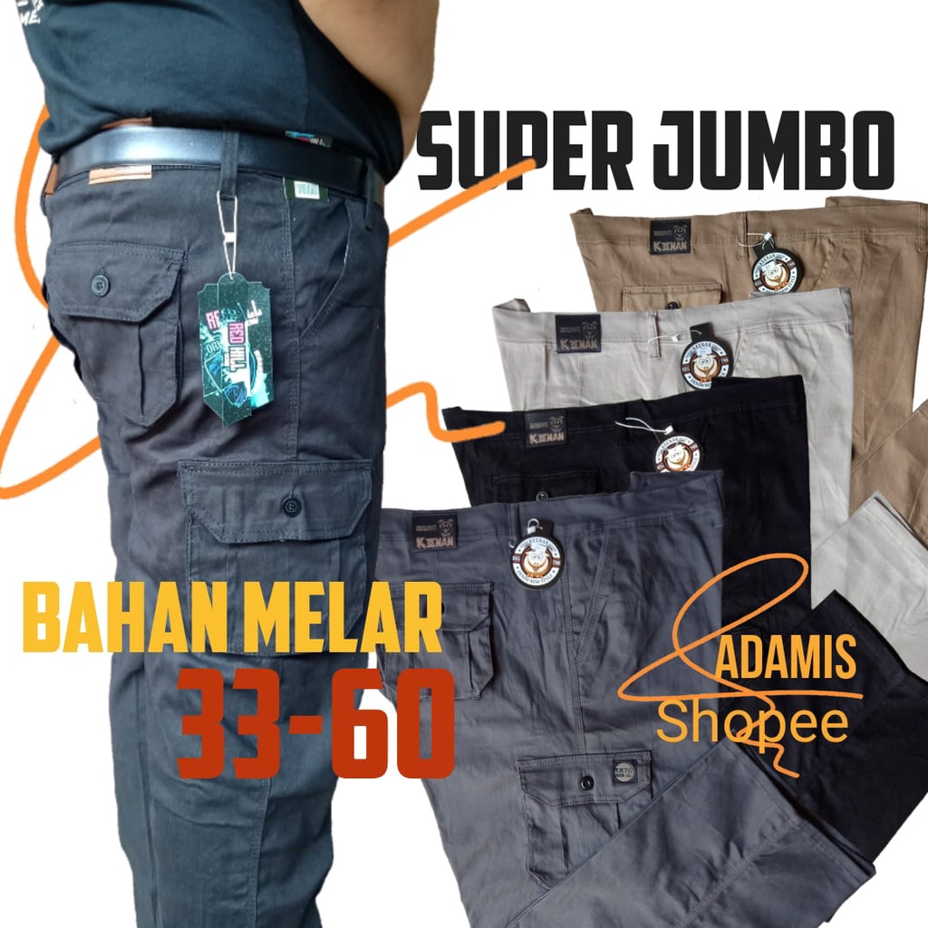 CELANA CARGO GUNUNG PANJANG PRIA SUPER JUMBO BIG SIZE KARGO KEMPOL KIMPUL STANDART REGULER BAHAN CHINO CHINOS STREETCH MELAR PAHA LONGGAR