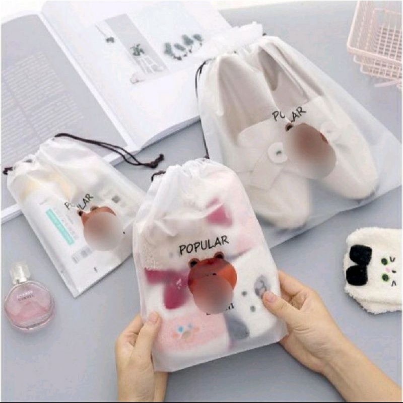 Travel Pouch Organizer Bag Tas Serut Tempat Penyimpanan Alat Make Up Mandi Waterproof Anti Air Mini