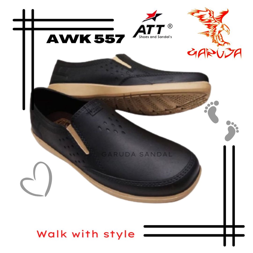 Sepatu Slip ON Pria AWK 557 Pantofel Karet Formal Trendy