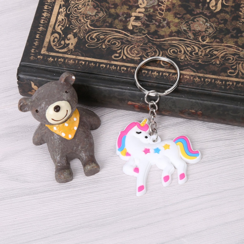 SIY  PVC Rainbow Unicorn Keychain Women Bag Charm Key Ring Pendant Gifts