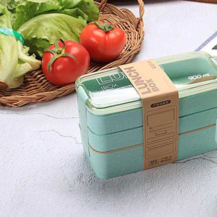 CPLIFE Kotak Makan Rantang 3 Layer Bento Box 900ml with Spoon &amp; Fork - NX144