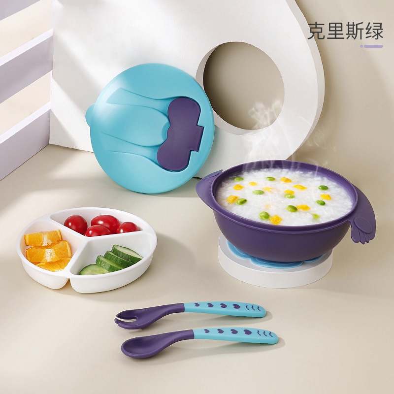 Mangkok Makan Anak Baby Double Layer Training Bowl Tempat Makan Anak dengan sendok garpu anti slip