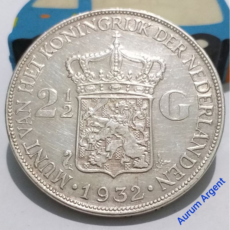 SWILH2.5G-22.. 1 PC KOIN PERAK KUNO ASLI 2.5 GULDEN WILHELMINA TH 1932.  -- SILVER COIN --