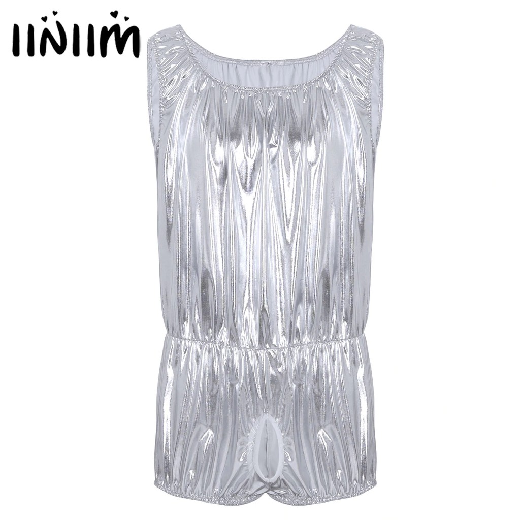 INDORETAIL | Pria Pakaian Dalam Wanita Catsuit Mengkilap Faux Kulit Terbuka Tanpa Lengan Penis