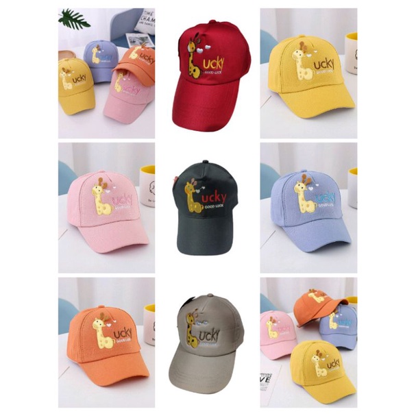 topi anak motif jerapah good lucky topi baseball jerapah murah. Topi anak bordir jerapah baseball Good lucky usia 2-8 tahun