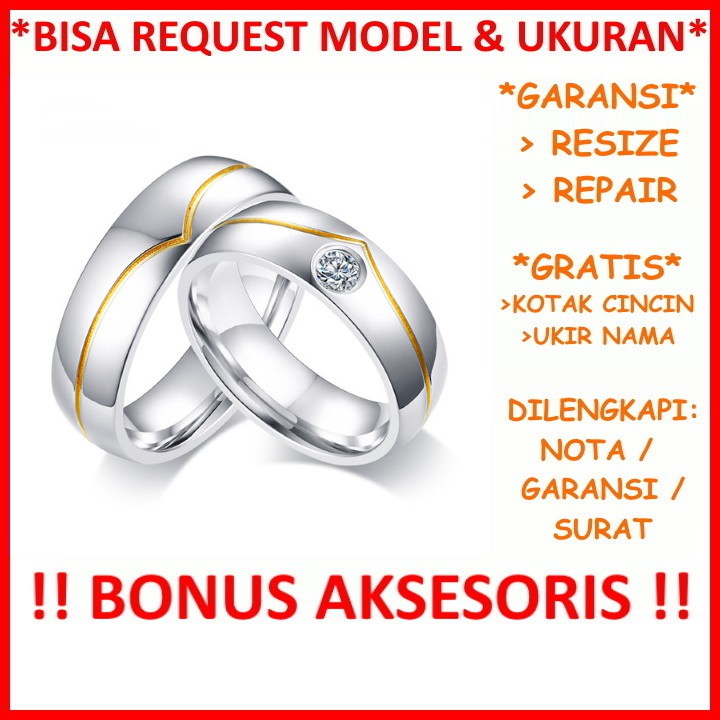 Garansi Silver Asli Cincin Tunangan Perak Couple Kawin Nikah Gratis Tulis Ukir Nama Id145