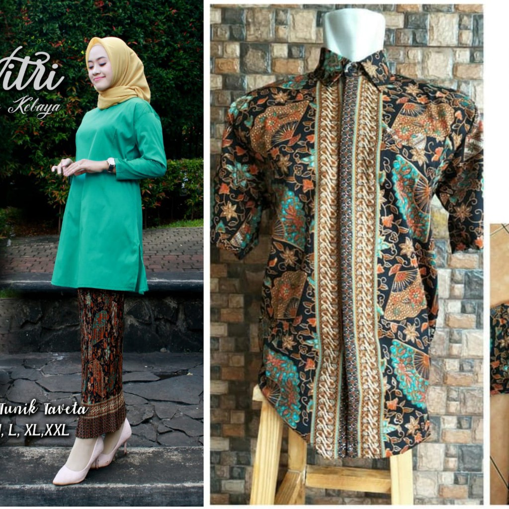 couple kebaya taveta plus kemeja batik