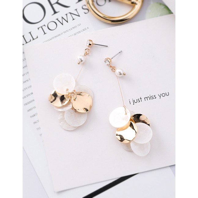 LRC Anting Tusuk Fashion Gold Natural Shell Thin Round Pearl Beaded Earrings F54255