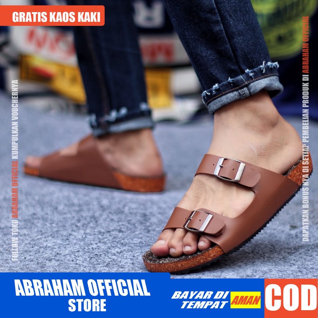 ABRHM x KHENICI Sandal Slop Pria Sandal Pria Slop Kulit Pu Sandal Slide Cowok / Cowo Keren kekinian