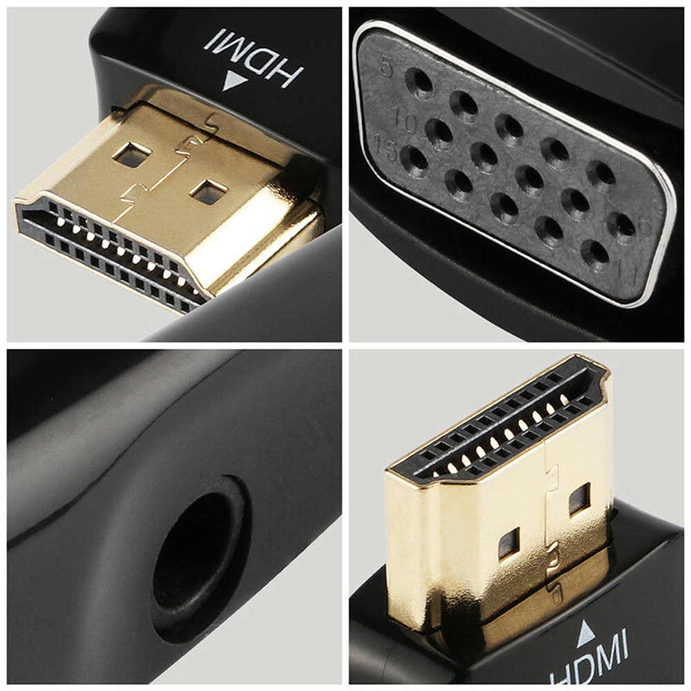 Rebuy Adapter Converter Hdmi Male Ke Vga Female Fhd 1080p Dengan Kabel Audio 3.5mm Untuk Pc / Laptop / Tv