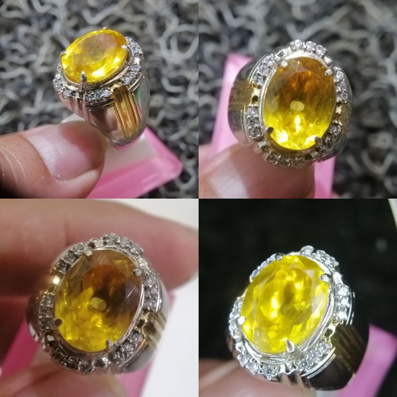 Natural Yellow Fluorite Ring Alpaka Blink Blink