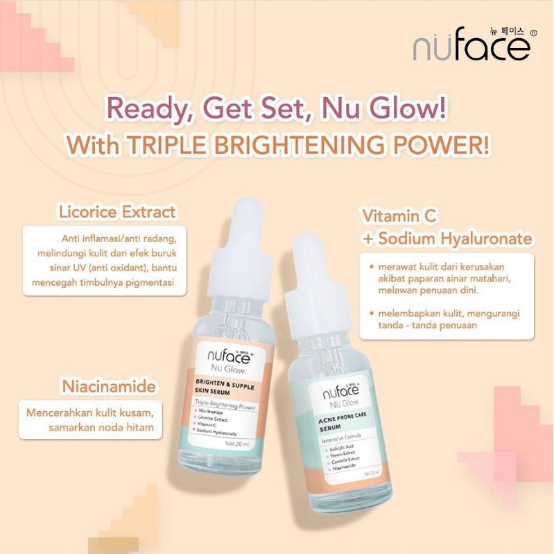 Nuface Nu Glow Face Serum 20 mL BRIGHTEN &amp; SUPPLE / ACNE PRONE CARE / HYDRA LOCK &amp; YOUTHFUL ANTI AGING /VIT C / AHA PEELING SERUM