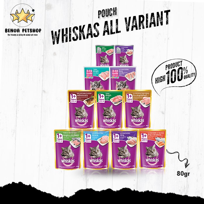 Makanan kucing basah Whiskas pouch 80gr All Varian