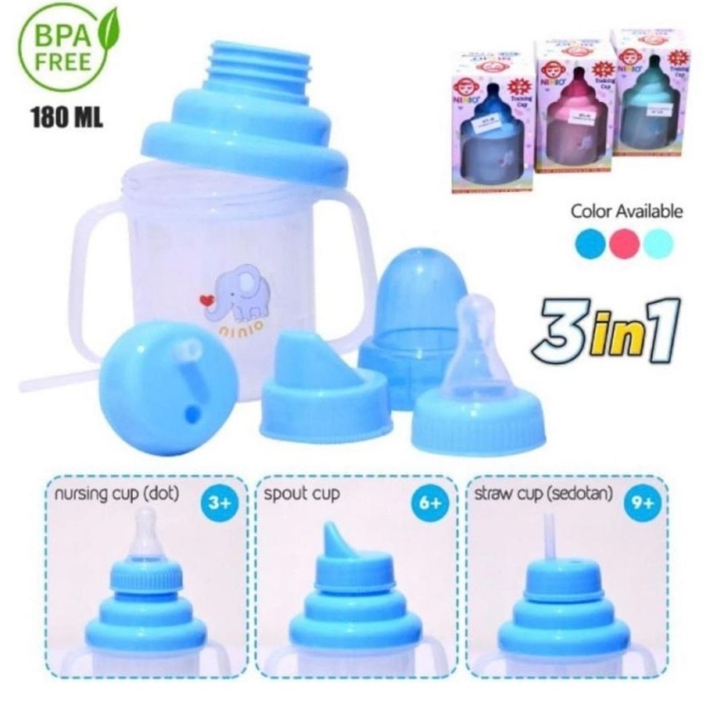 Gelas Minum Bayi Training Cup 3in1 Ninio Dot Baby Botol Bayi