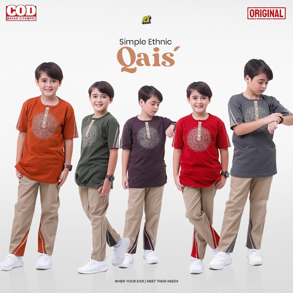 HOOFLA Setelan Baju Muslim Anak Laki Laki Simple Ethnic Qais
