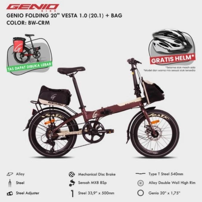 Sepeda Lipat Genio Vesta 1.0 20 Inch Free Holder