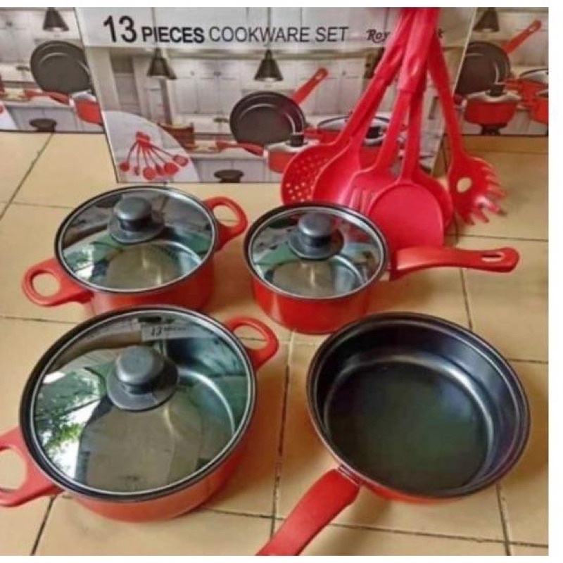 COOKWARE 13PCS ALAT MASAK 13 PIECES PAKET WAJAN SPATULA KOMPLIT WARNA-MERAH 13 IN1