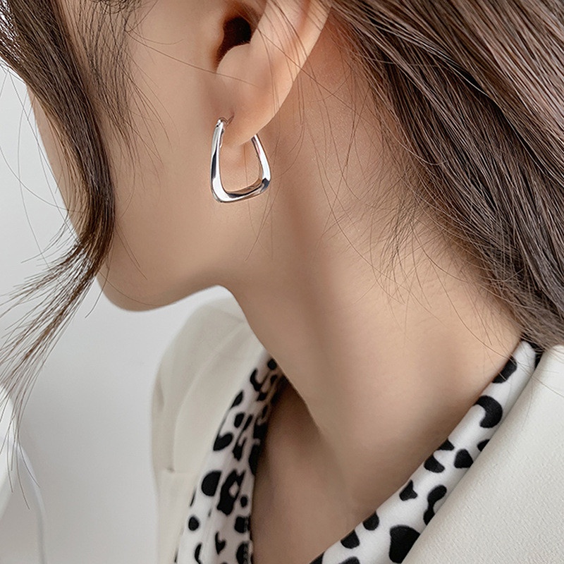 [ACKER] Anting Hoop Gaya Geometris U Square Design Frosty Untuk Wanita