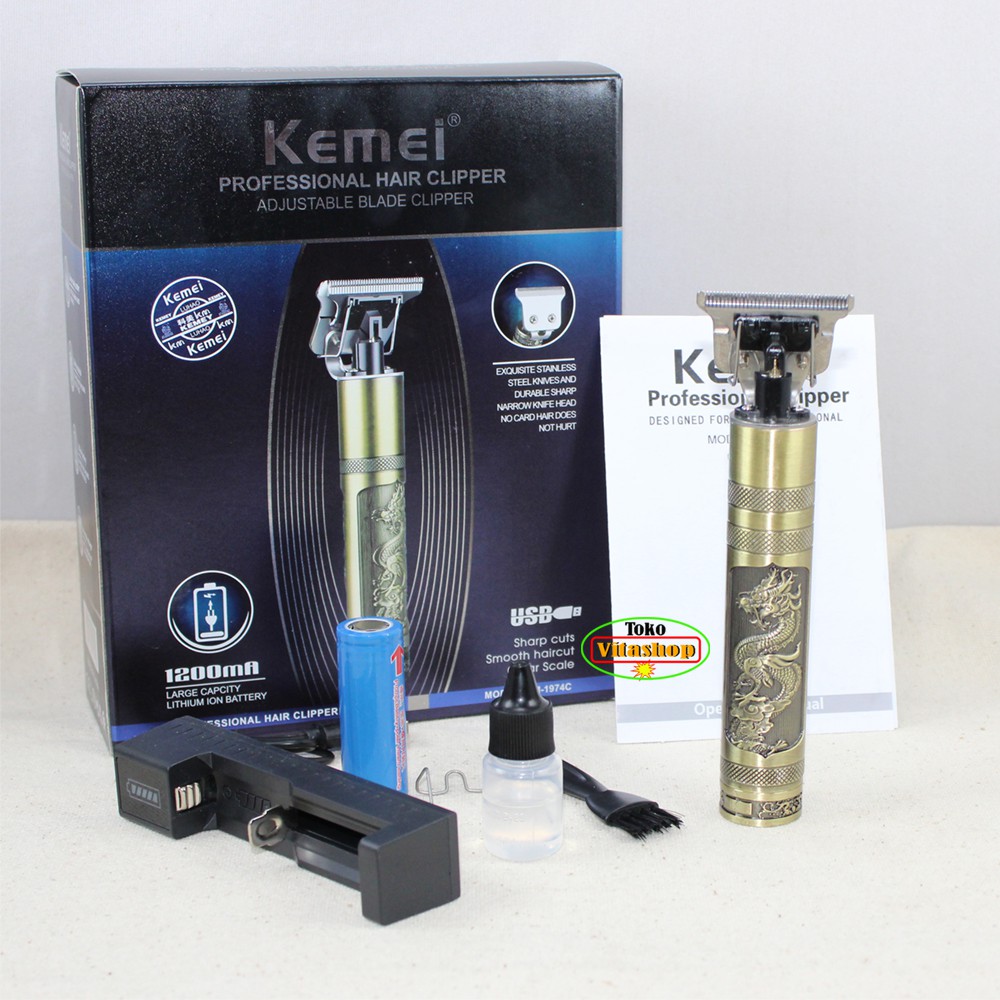 Hair Clipper Kemei KM-1974C Alat Cukur Rambut &amp; Trimmer Charger Mesin Pangkas Rambut