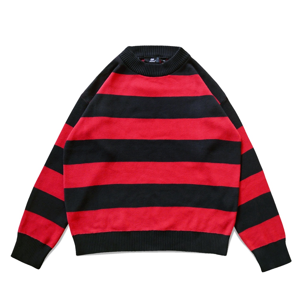 Fremont Knitted Sweater Red Black - Phara Theory - Sweater Merah Hitam Salur