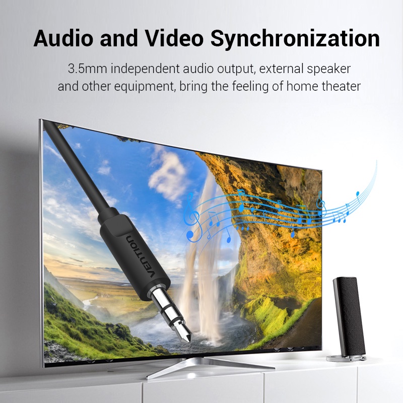 Vention HDMI to VGA Kabel Adapter Video 3.5mm Audio Jack dan USB Kabel Power untuk Komputer 1 Meter ABI