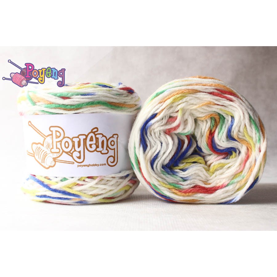 Soft Akrilik Poyeng SA P3 Gradasi Putih-Merah-Biru Tua | Benang Rajut | Poyeng