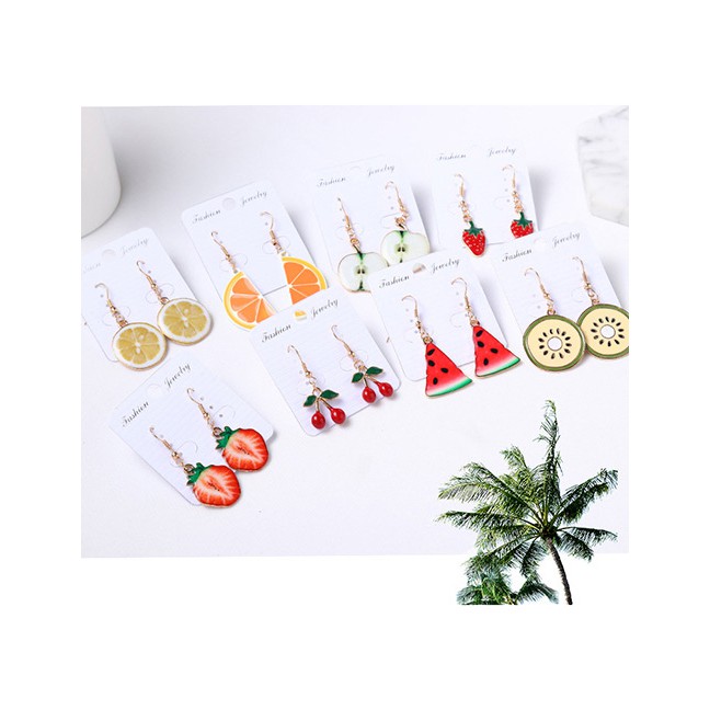 LRC Anting Gantung Fashion Red Watermelon Shape Decorated Earrings E24313