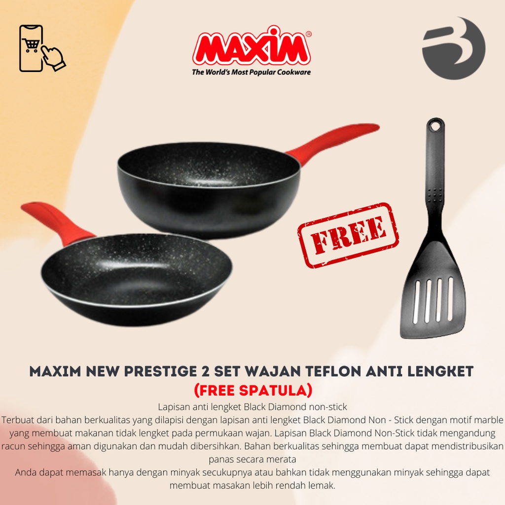 Maxim New Prestige 2 Set Wajan Teflon Anti Lengket (FREE Spatula)