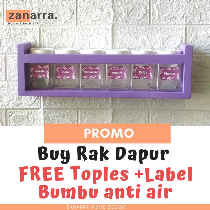 Rak Bumbu Gratis Tempat Bumbu Ungu Model Toples Stiker Bumbu warna rak hijau ungu shabbychic zanarra