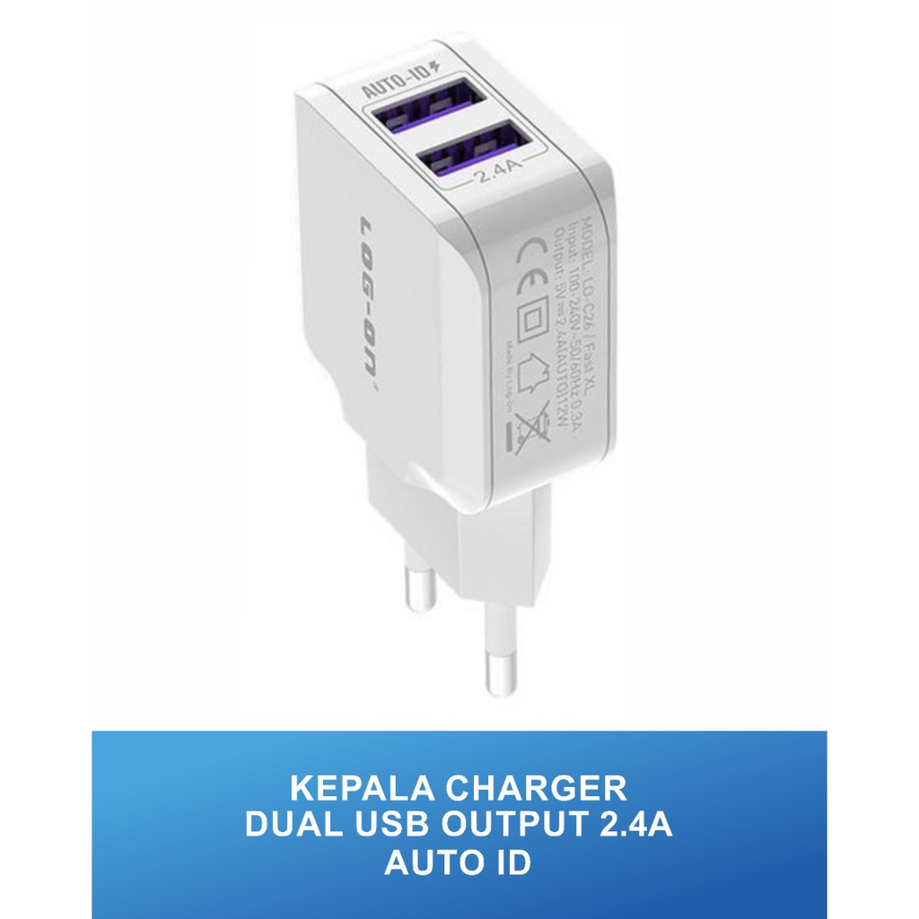 KEPALA CHARGER LOG-ON LO-C26 PLUS 2 USB 2.4A