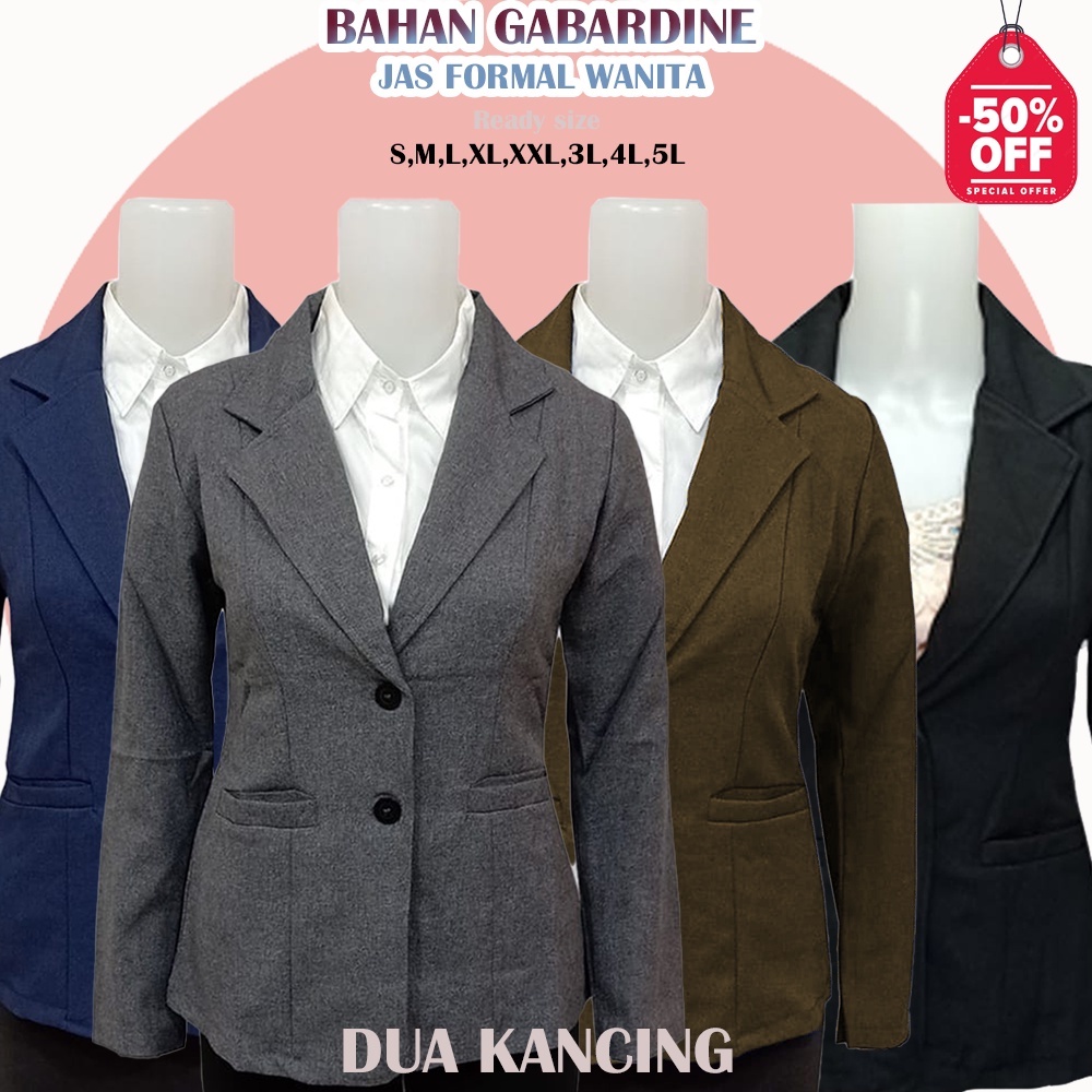 Blazer Formal Wanita, HITAM PUTIH ABU DONGKER S-5L JUMBO BIG SIZE Blazer Kantor Wanita, Blezer Cewek Kancing 2 Bahan Gabardine Atasan Kerja Cewe Kancing Dua Murah Trendy Untuk Sekolah Interview Wisuda Perpisahan Korea Import Dokter Bidan Ukuran Slimfit