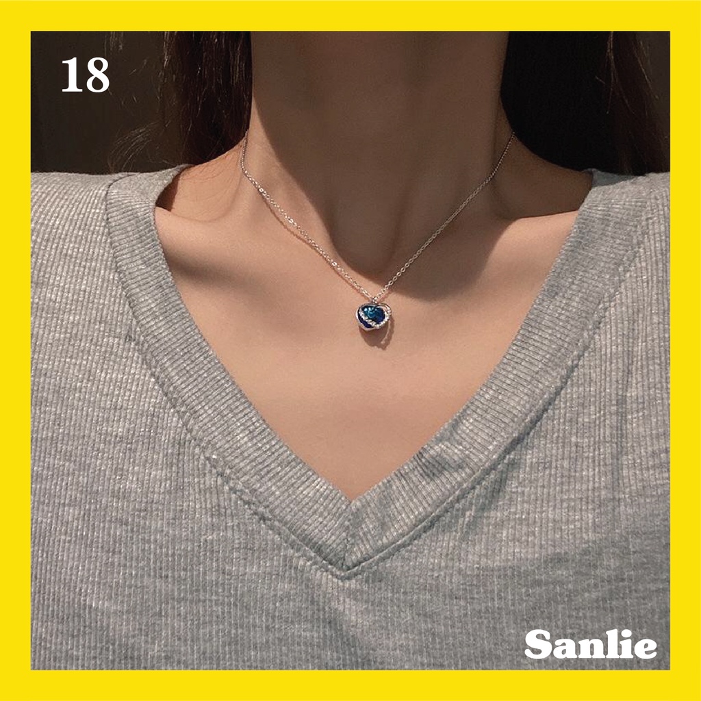 Sanlie Kalung Titanium Wanita Korea  Kalung Liontin Fashion Murah Model Diamond 18