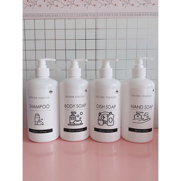 botol  PUTIH N28 stiker kotak pump 500ml. bottle aesthetic label stiker minimalist refill organizer botol isi ulang wadah sabun cair estetik