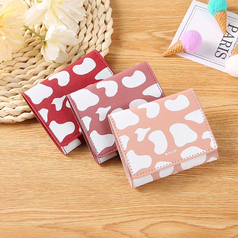 Dompet Lipat Mini Wanita Fashion Korea Style Motif Dompet Uang Kertas Kartu Dompet Cewek Kulit PU Azgalery D54