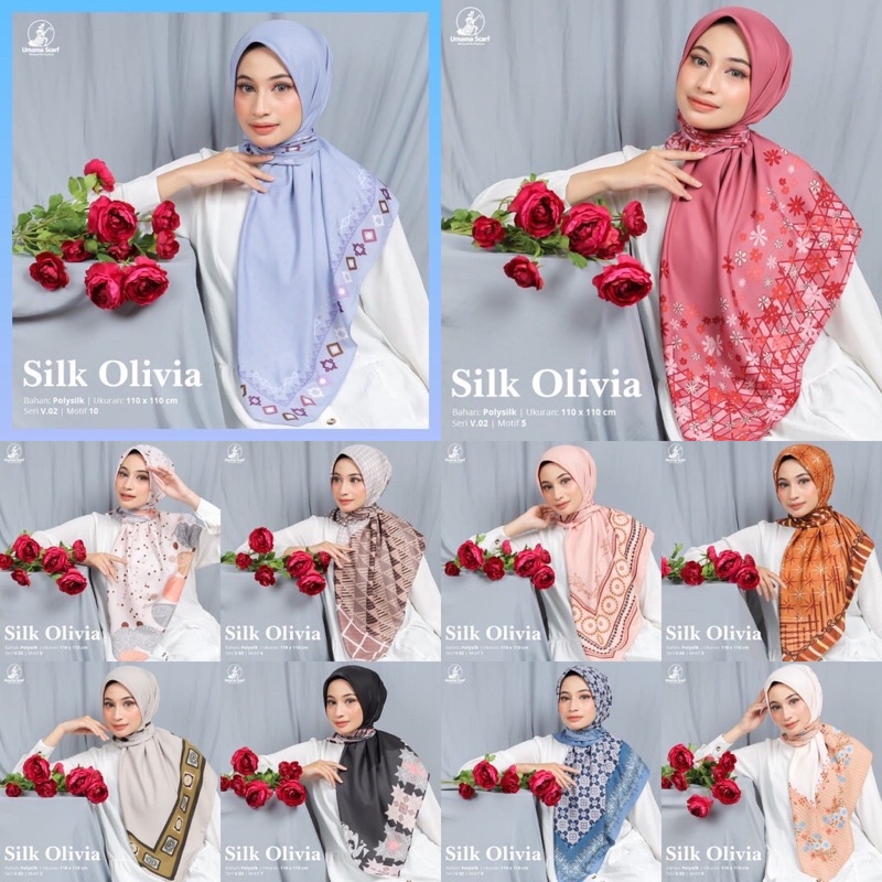 (Part 2) UMAMA SILK OLIVIA | Kerudung/Jilbab/Hijab Segiempat Silk Motif