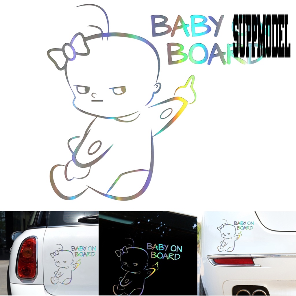 &lt; Car Adornment &gt; D-997 Stiker Reflektif Motif Baby On Board Untuk Bagasi Mobil